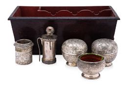 A SILVER SIREH SET WITH BOX AND ONE OTHER