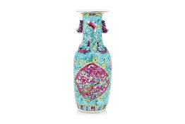 A TURQUOISE GROUND FAMILLE ROSE VASE