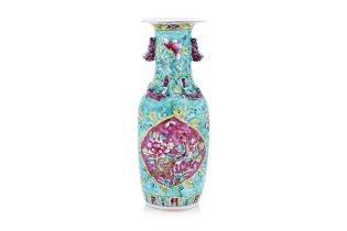 A TURQUOISE GROUND FAMILLE ROSE VASE