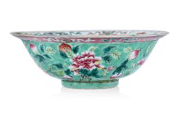 A TURQUOISE GROUND FAMILLE ROSE BOWL