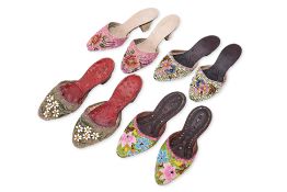 FOUR PAIRS OF BEADED SLIPPERS