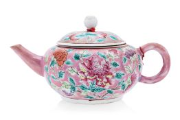 A PINK GROUND FAMILLE ROSE TEAPOT