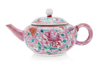 A PINK GROUND FAMILLE ROSE TEAPOT