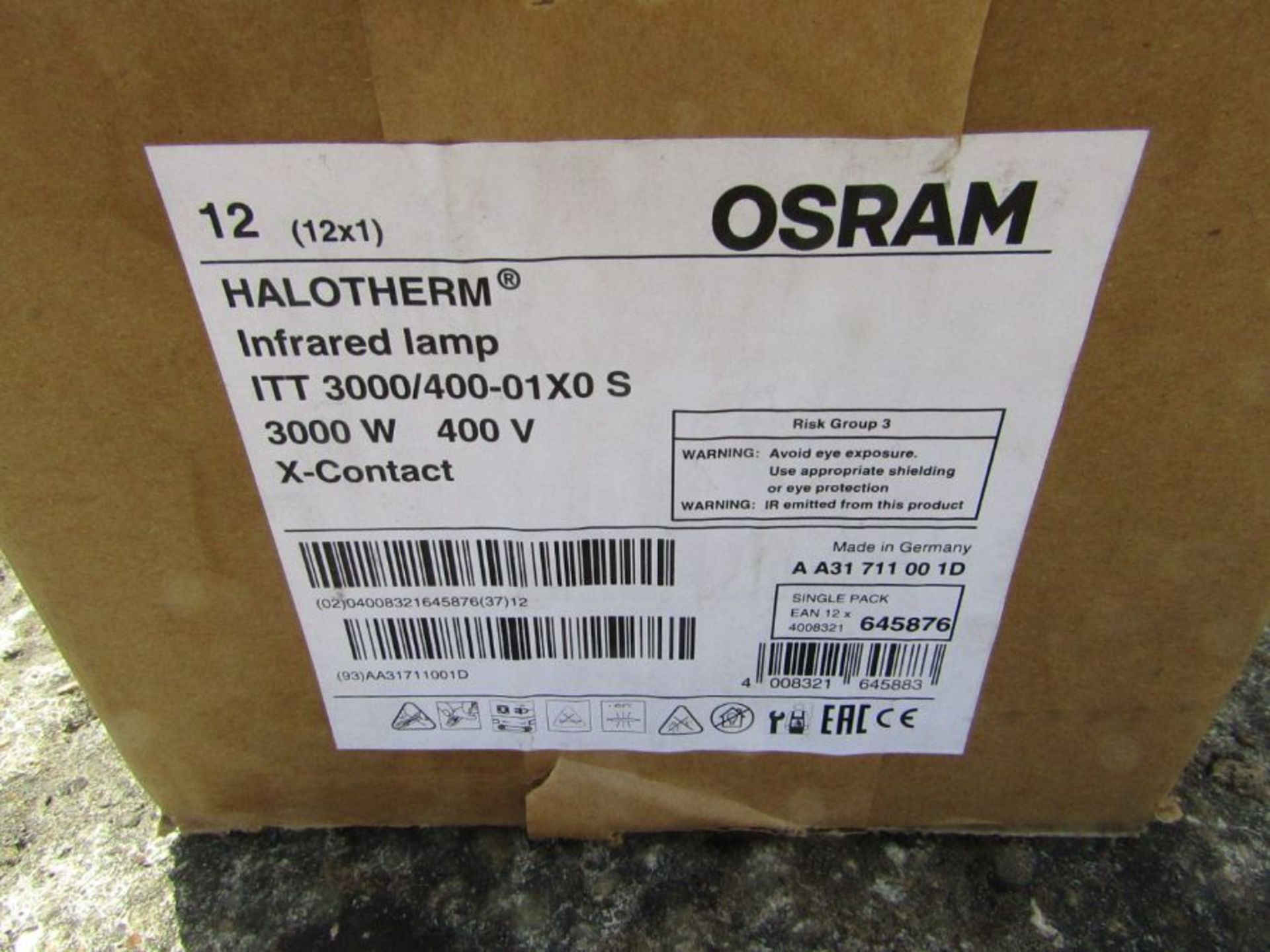 Box of 12 Osram Halotherm Infrared Lamps 3000W 400V - Image 2 of 2