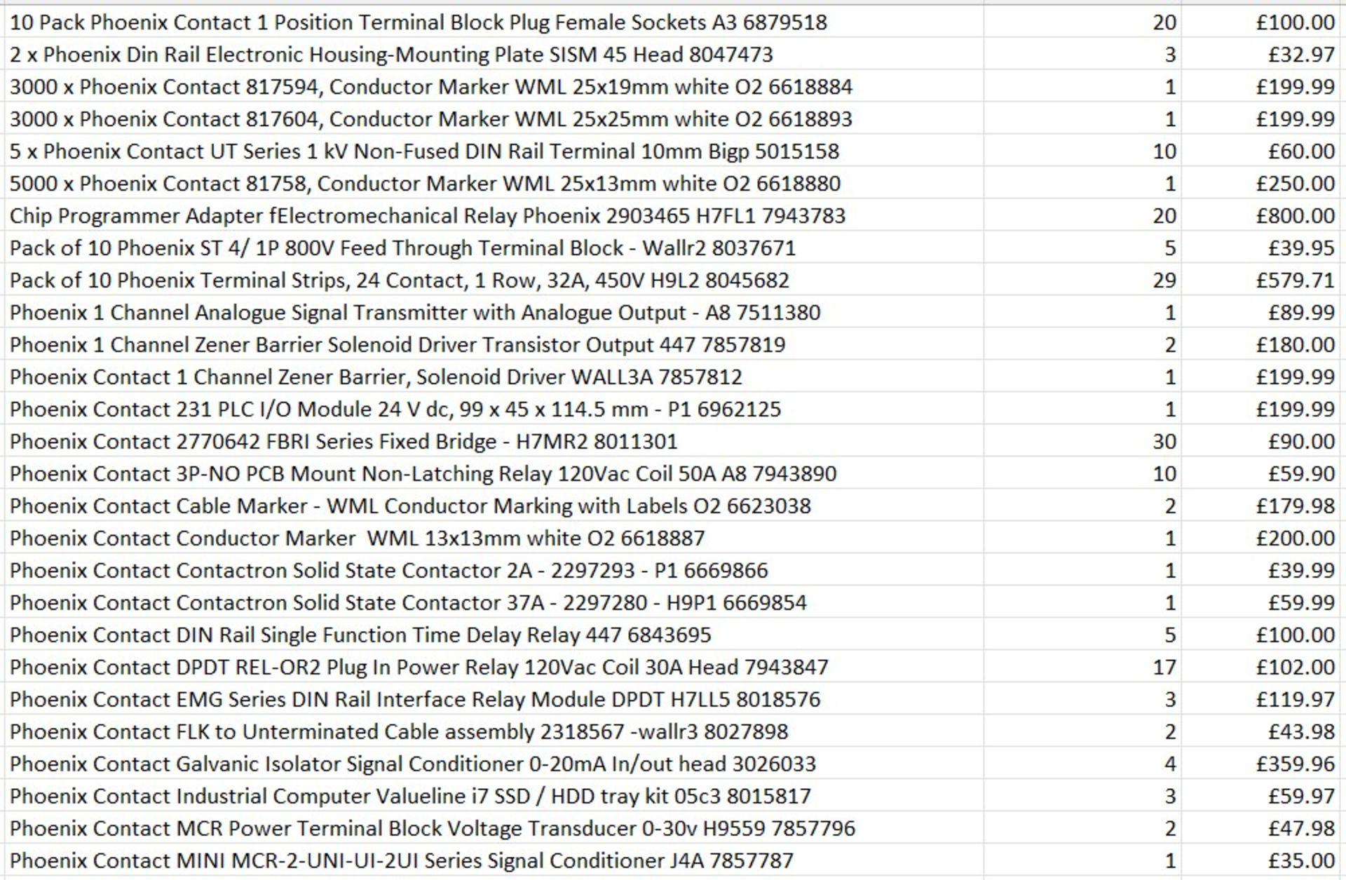 £10k worth of Pheonix Contact items across 50 products - Contactors / Terminal Strips etc