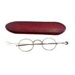 Antique Gold Plated Spectacles in George Spiller London Morocco Red Leather Case.