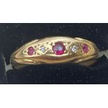 Antique 18ct Gold, Diamond and Ruby Ring - UK size O - makers mark H&W 1919 - 3.1 grams