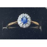 Vintage 18ct Gold, Platinum, Diamond and Sapphire Ring - UK size P 1/2 2.4 grams