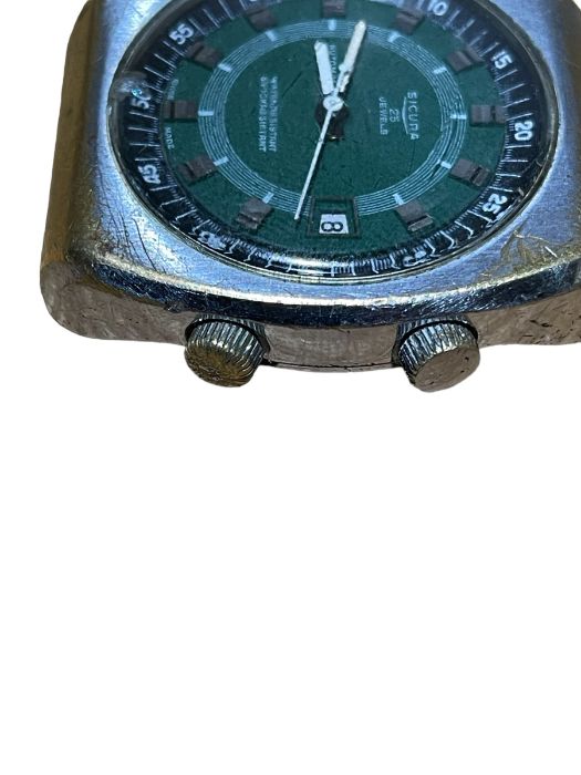 Vintage Green Face Sicura Automatic Watch with rotating inner dial - working order. - Image 5 of 8