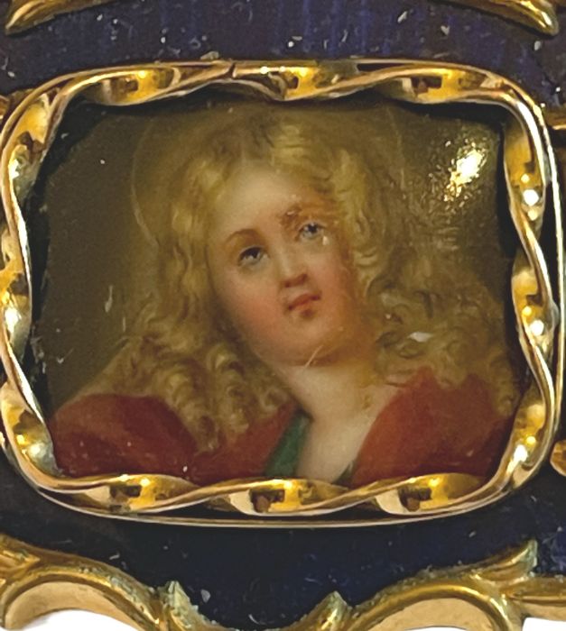 Antique Gold and Blue Enamel Portrait Brooch - 40mm x 33mm - 15.00 grams total weight. - Image 5 of 5