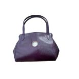 Antique Purple Leather Ladies Evening Bag with inset small pocket watch.
