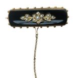 Antique Gold, Black Onyx? and Seed Pearl Brooch - 44mm x 13mm. - 8.4 grams total weight