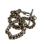 9ct Gold graduated curb link watch albert chain with clip and T-Bar - 34cm long - approx 46.4 grams.