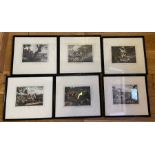 Lot of 6 x Vintage Framed Samuel Howitt Fox Hunting Prints - 12" x 11" framed.