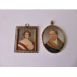 2 x Antique Hand Painted Portrait Miniatures incl frame approx Lady 76mmx 65mm - Gent 80mm x 67mm