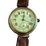 Antique 9ct Gold Trench? Waltham Gents Wristwatch 37mm case - ticking.