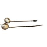 Duo of Antique Silver and Wooden Handled Toddy Ladles - 15 1/2" and 13 3/4" long.