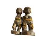 Lot of 2 Vintage African Tribal Wood, Bead and Shell Figures - 9" tall.