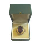 Vintage 18ct Gold and Amethyst Ring - UK size K 1/2 - head of ring approx 24mm x 17mm.