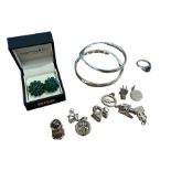 Lot of Silver Charms etc - Silver Shipton Earrings and Peace Love Bangles.