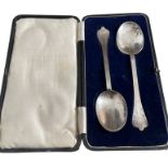 Boxed Pair of Antique Spoons 7 7/8" long - John Yeomans Sheffield 1918 - 188 grams.