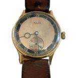 Vintage 18ct Gold Mulco Gents Wristwatch - 36mm case - working order.