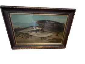 Antique J B Russell Fochabers Artist Oil Painting of Fish and Basket.