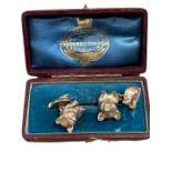 Vintage Boxed Silver Pig/Sow Cufflinks - approx 17mm x 12mm.