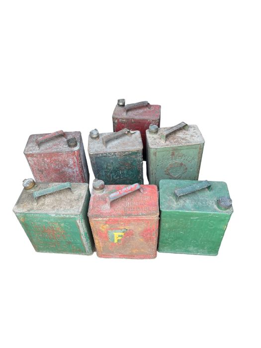 Lot of 7 Vintage Petrol Cans.