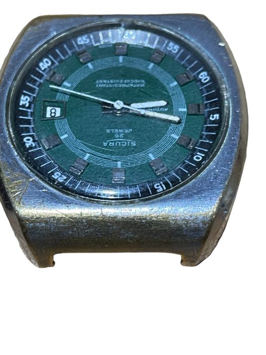 Vintage Green Face Sicura Automatic Watch with rotating inner dial - working order. - Image 4 of 8