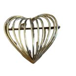 Vintage 14k Gold Heart Shaped Brooch - 37mm x 30mm - 5.3 grams total weight.