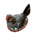 Antique Staffordshire Pottery Chicken and Basket - 9" long and 7 3/4" tall.