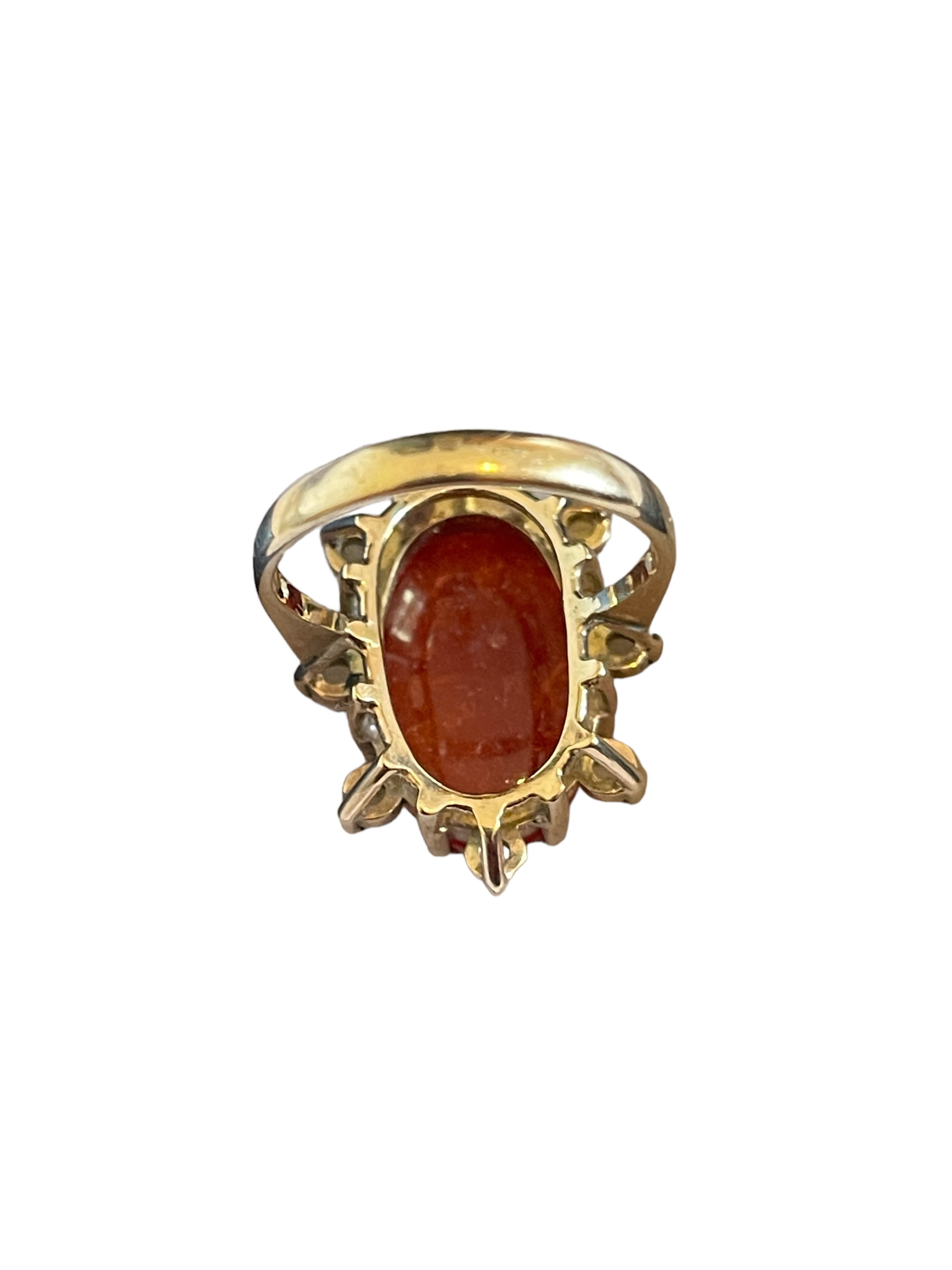 Vintage 9ct Gold, Carnelian and Pearl Ring - UK size (N 1/2) US size (7) with ring head 25x18mm - Image 2 of 7