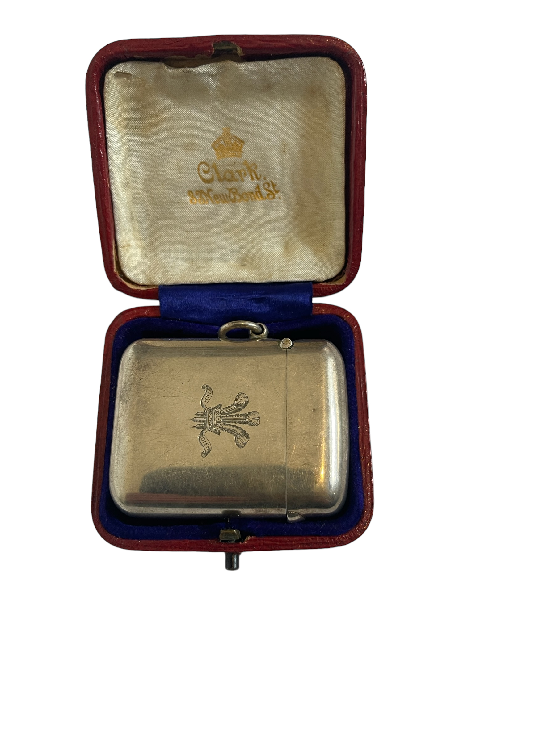 Alfred Clark New Bond St London Prince of Wales Feathers Cypher Boxed Vesta Case.