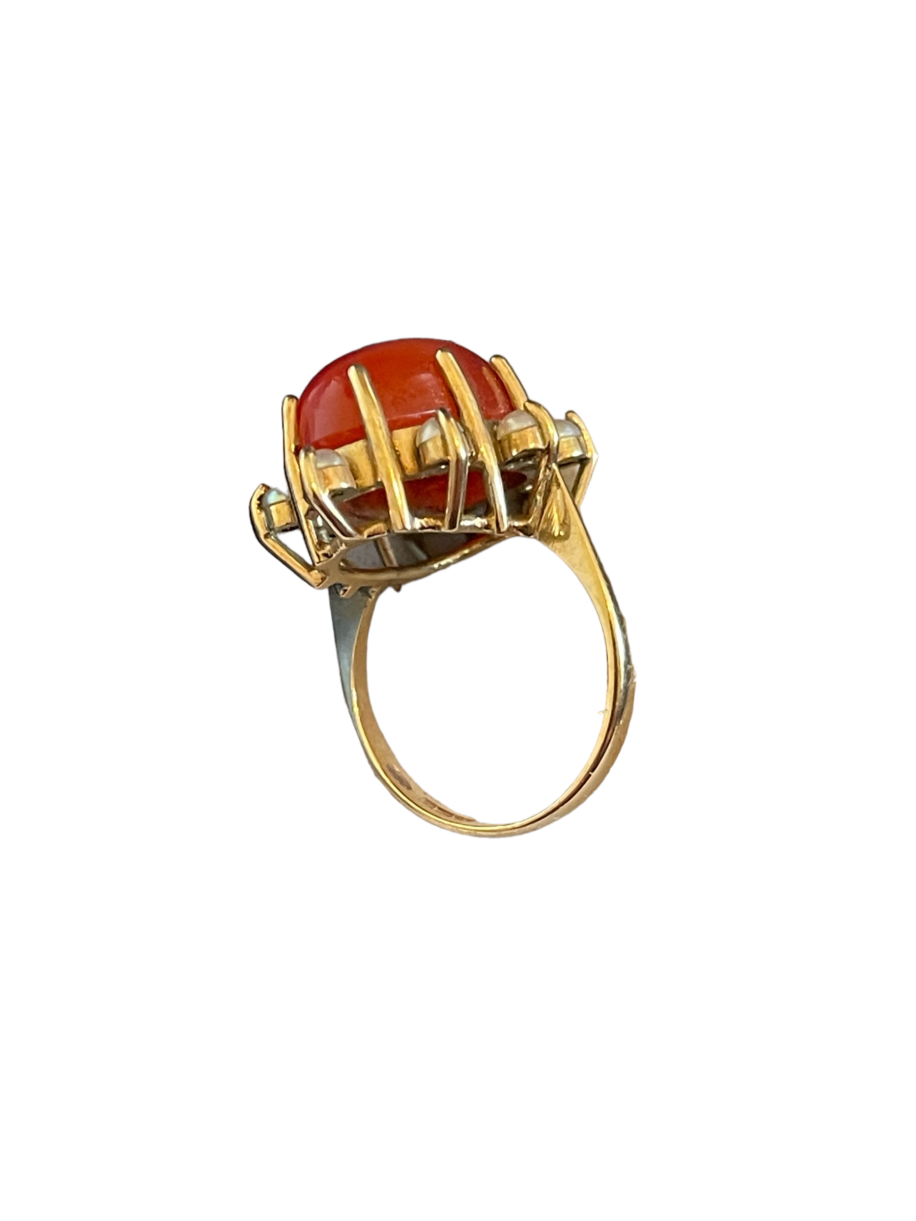 Vintage 9ct Gold, Carnelian and Pearl Ring - UK size (N 1/2) US size (7) with ring head 25x18mm - Image 3 of 7