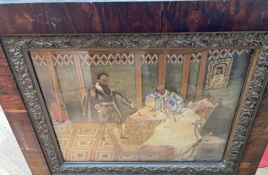 Antique Framed Silk and Embroidery Queen Mary of Scots, Darnley, Bothwell ? - Image 4 of 15