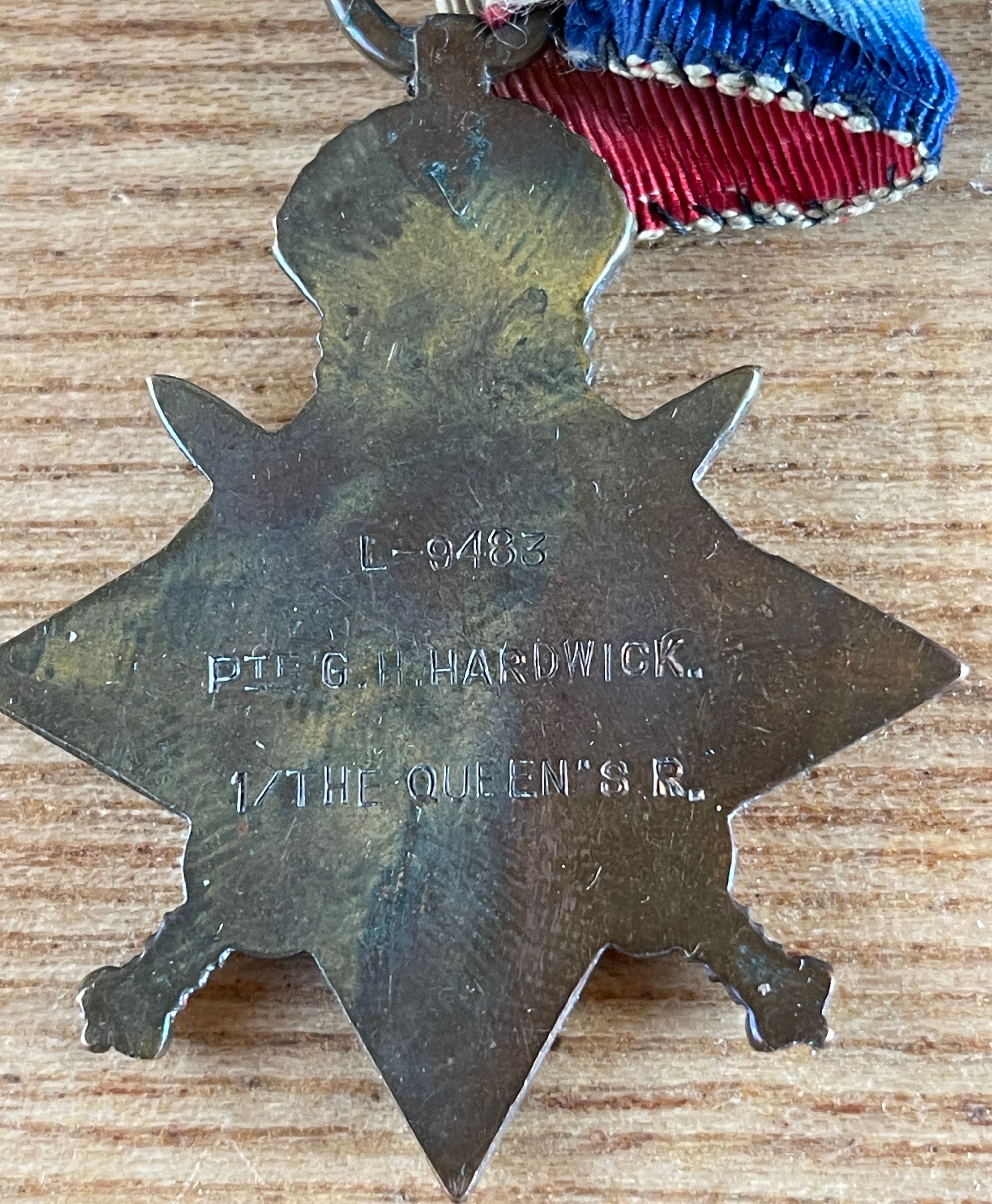 WW1 1914 Star Pair to a: Pte G Hardwick - The Queens SR - killed in action. - Image 2 of 4