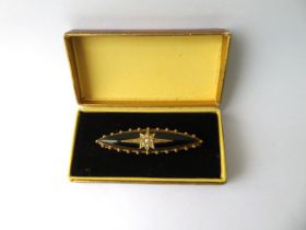 Antique 15ct Gold&Seed Pearl Mourning Brooch - 8.75 grams - approx 50mm long.