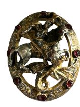 Antique Stone Set St George and the Dragon Brooch - 2 1/4" x 1 5/8".