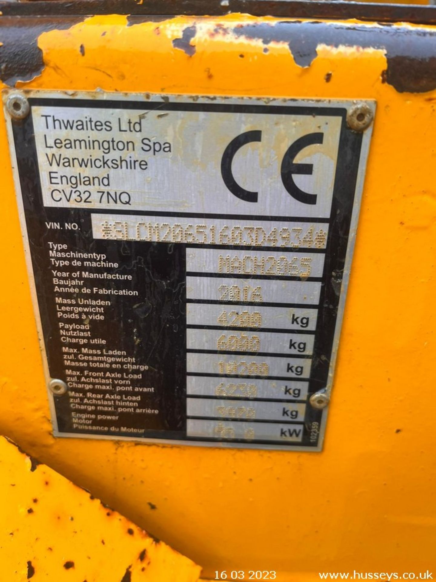 THWAITES 6 TON DUMPER 2016 1882HRS KEYPAD SECURITY - Image 10 of 15