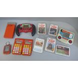 Hand held games, Top Trumps, etc.