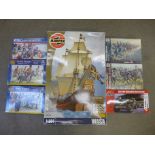 An Airfix Wasa model kit and six small military model kits