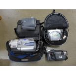Four digital camcorders including JVC GR-DVL355E, JVC 200x zoom, Sony DCR-TRV19E and Sony CCD-TRV58E