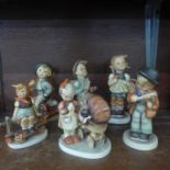 Six Hummel figures, three a/f