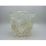 A Lalique opalescent glass vase, signed R. Lalique, France, height 143mm, two small chips on the det