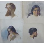 Four fine Slade School portraits, one resembling Augustus John, watercolours