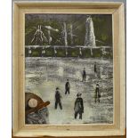 Outsider School, Miners in a Snowstorm, oil on board, 49 x 39cms, framed