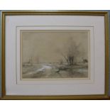 Dutch School, winter landscape, watercolour, indistinctly signed and dated 1905, 25 x 35cms, framed