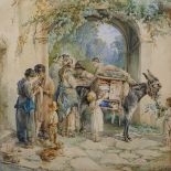 Leopoldina Borzino (1826-1902), watercolour, The Cloth Merchant, signed LL, 37 x 37cm