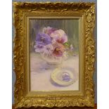 French School, Impressionist style still life of flowers in a vase, oil on board, 37 x 25cms, framed